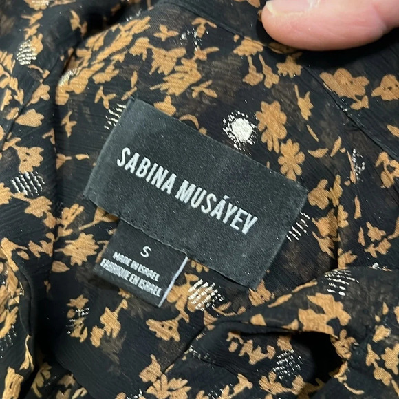 Sabina Musayev Black Brown and Gold Metallic Necktie Blouse Size Small - Picture 9 of 13